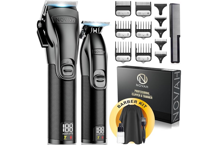 Novah® Professional Hair Clippers for Men, Professional Barber Clippers and Trimmer Set, Mens Cordless Hair Clipper for Barbers Haircut Kit Fade