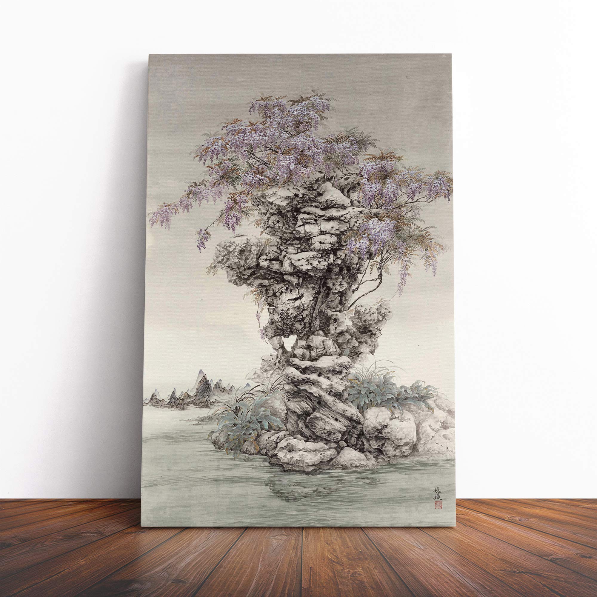 Yuan Yao Oriental Wisteria Canvas Print | Gallery Wrapped 30mm Frame Wall Art | 20x14 inches | Ready to Hang | Modern Picture | Living Room Bedroom Lounge Office