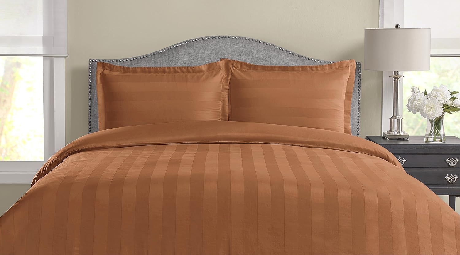 Elite Home Products T325 100% Pima Cotton Tuxedo Woven Stripe D/Set,Twin,Coral