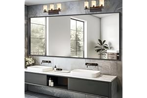 BONEWEI 72x30 inch Bathroom Mirror,Black Rectangle Mirror,Large Wall Mounted Bathroom Frame Vanity Mirror with Notches Corner for Bedroom,Living Room,Entryway Hangs Horizontally or Vertically