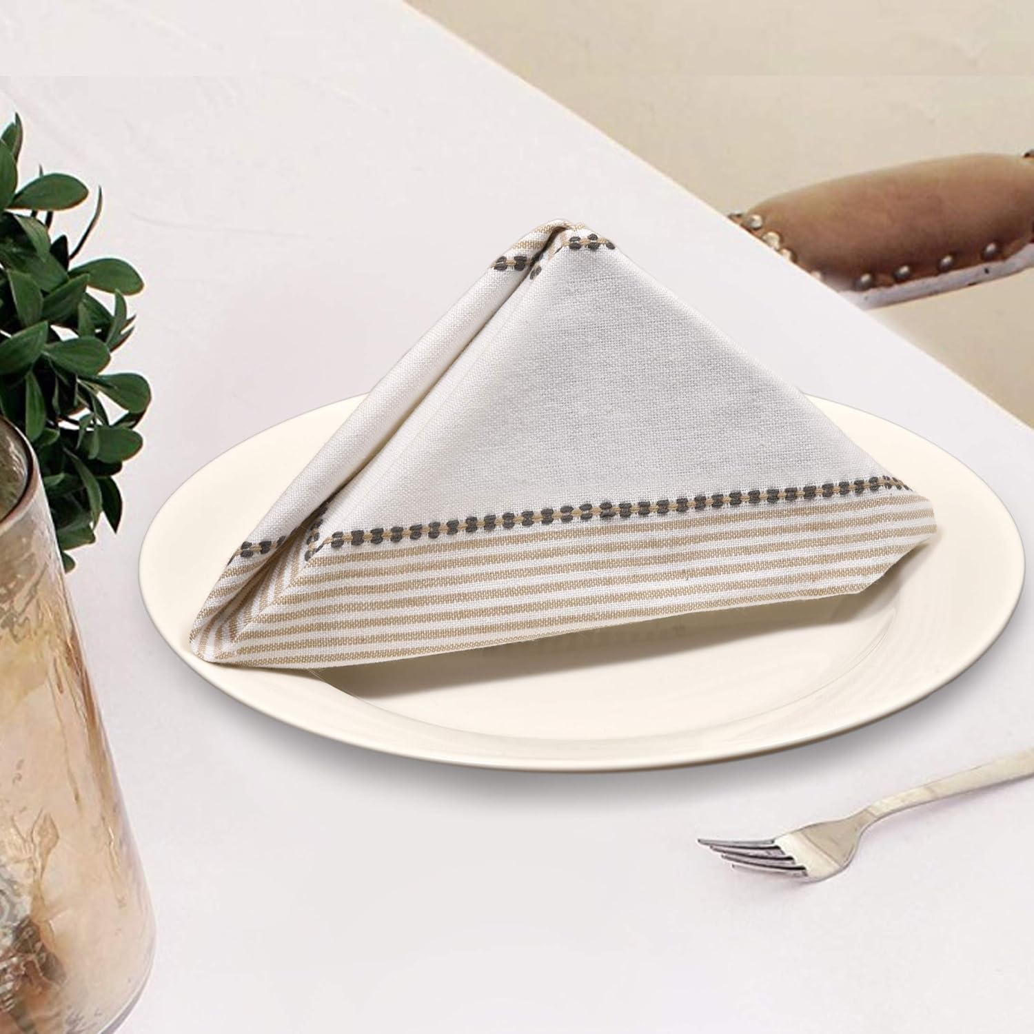 GLAMBURG Cloth Napkin 12-Pack 100% Ring Spun Cotton Dinner Napkin 18x18 with Mitered Corners and a Generous Hem, Cocktail Napkins, Wedding Dinner Napkins, Machine Washable - Beige: Home & Kitchen