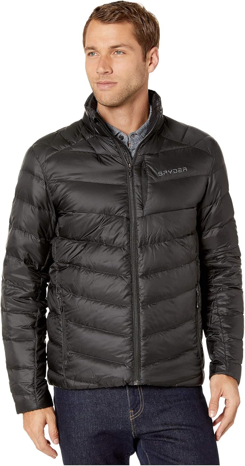 Spyder Men’s Timeless Down Jacket – Paneled Puffy Lightweight Full Zip: Clothing