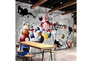 Billiards Snooker Game Wall Murals Peel and Stick Billiard Hall Club Large Wall Mural, Removable Non-Woven Self-Adhesive Wall