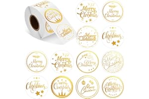500 Pieces Outus Merry Christmas Stickers Labels Christmas Circle Label Envelope Seal Sticker 1.38In Adhesive Xmas Decor Supplies with Snowflake Elements for Envelope Bag(Transparent)