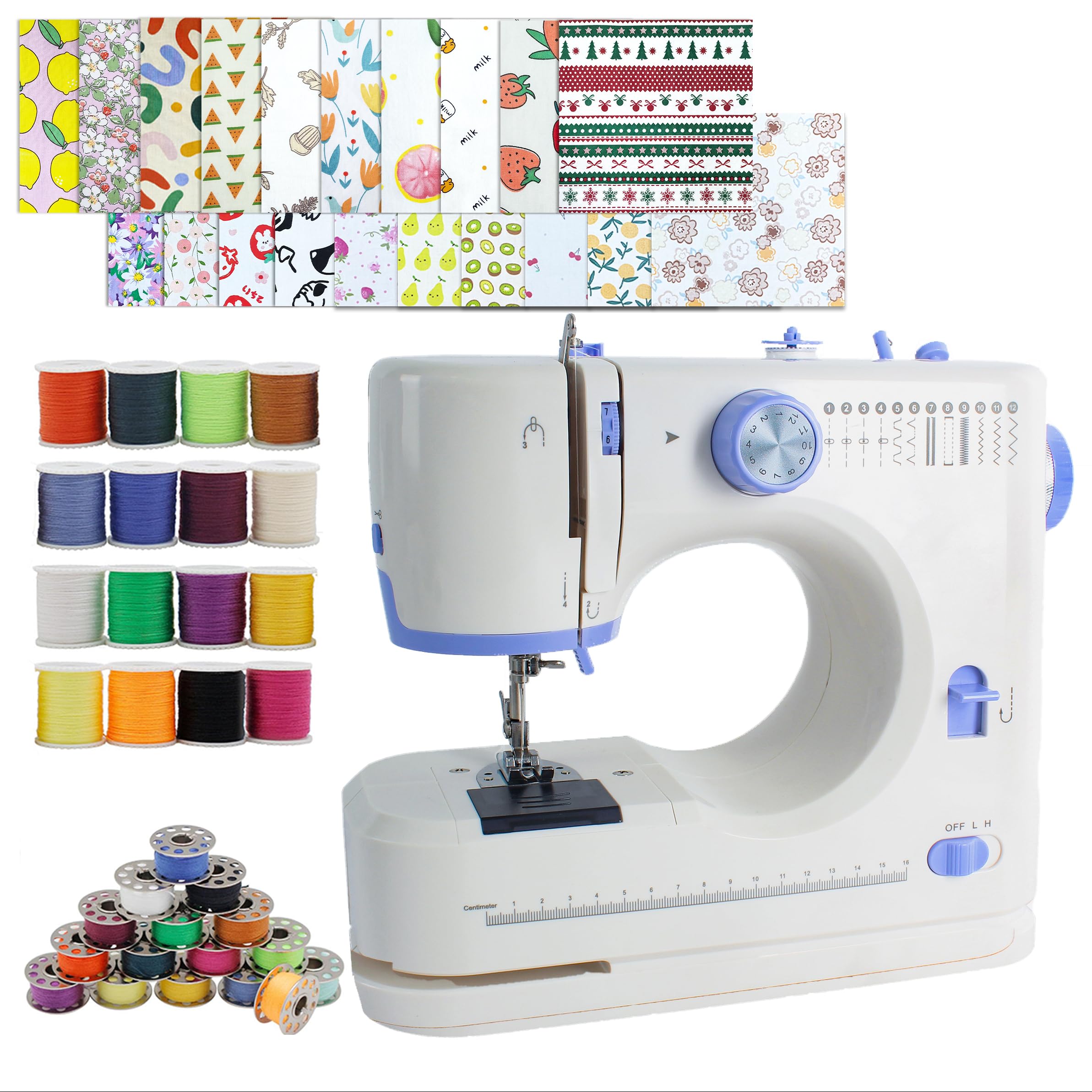 Photo 1 of Stoigeld Sewing Machine for Beginners with 20 Pcs Fabric and 32 Pcs Sewing Threads Kit,Portable Sewing Machine with 12 Built-in Stitches,2 Speed(High-Low Speeds) Blue