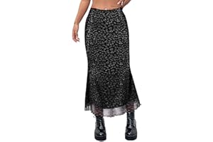 Avanova Women Ditsy Floral Bohemia Mesh Mermaid Skirt High Waist Summer Midi Skirts