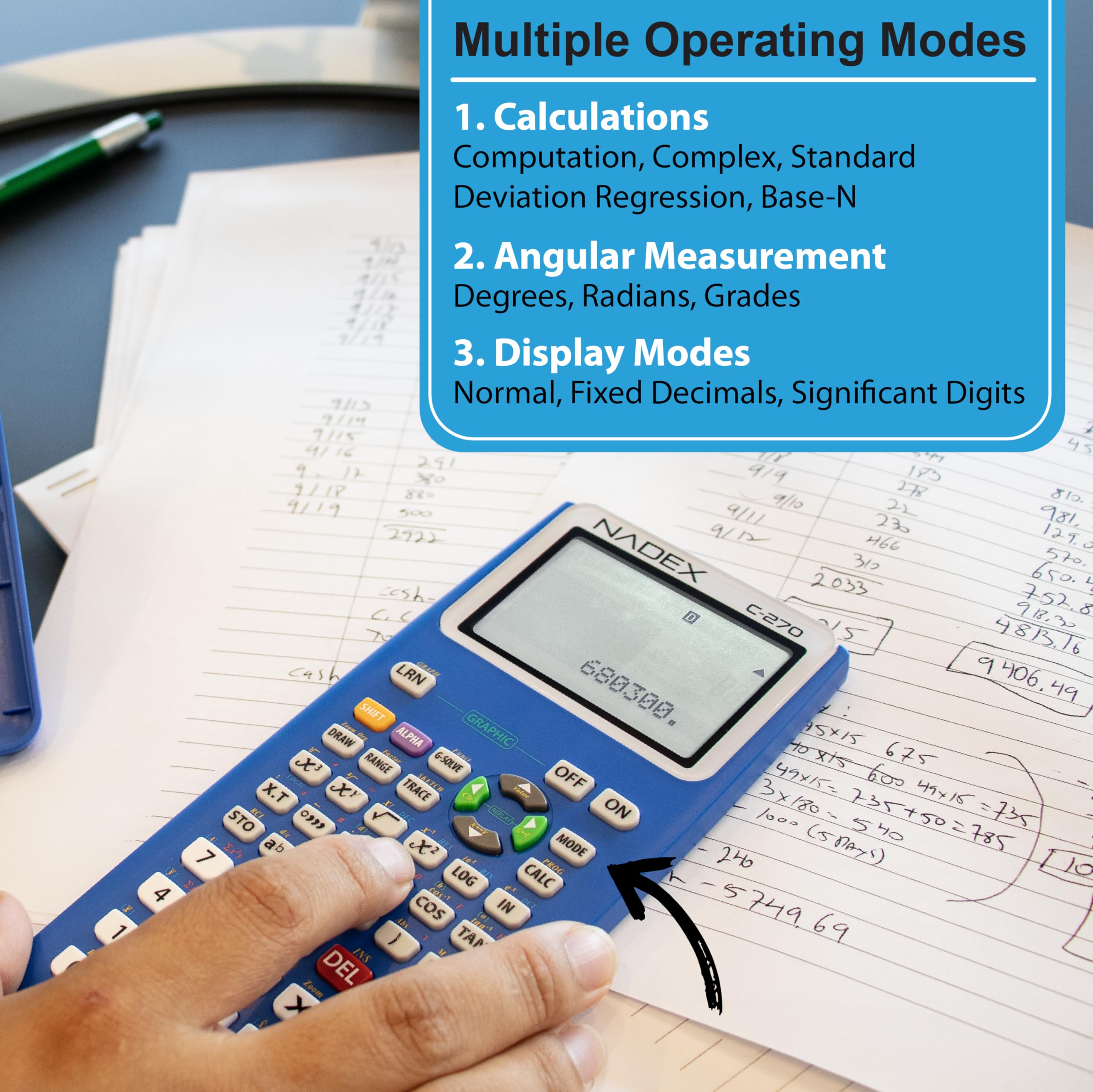 Scientific Calculator with Graph Functions for College and High School Students, Engineering, Advanced Mathematics, Calculus, Algebra, Geometery, Trigonometry, Statistics, Physics, Chemistry - Blue