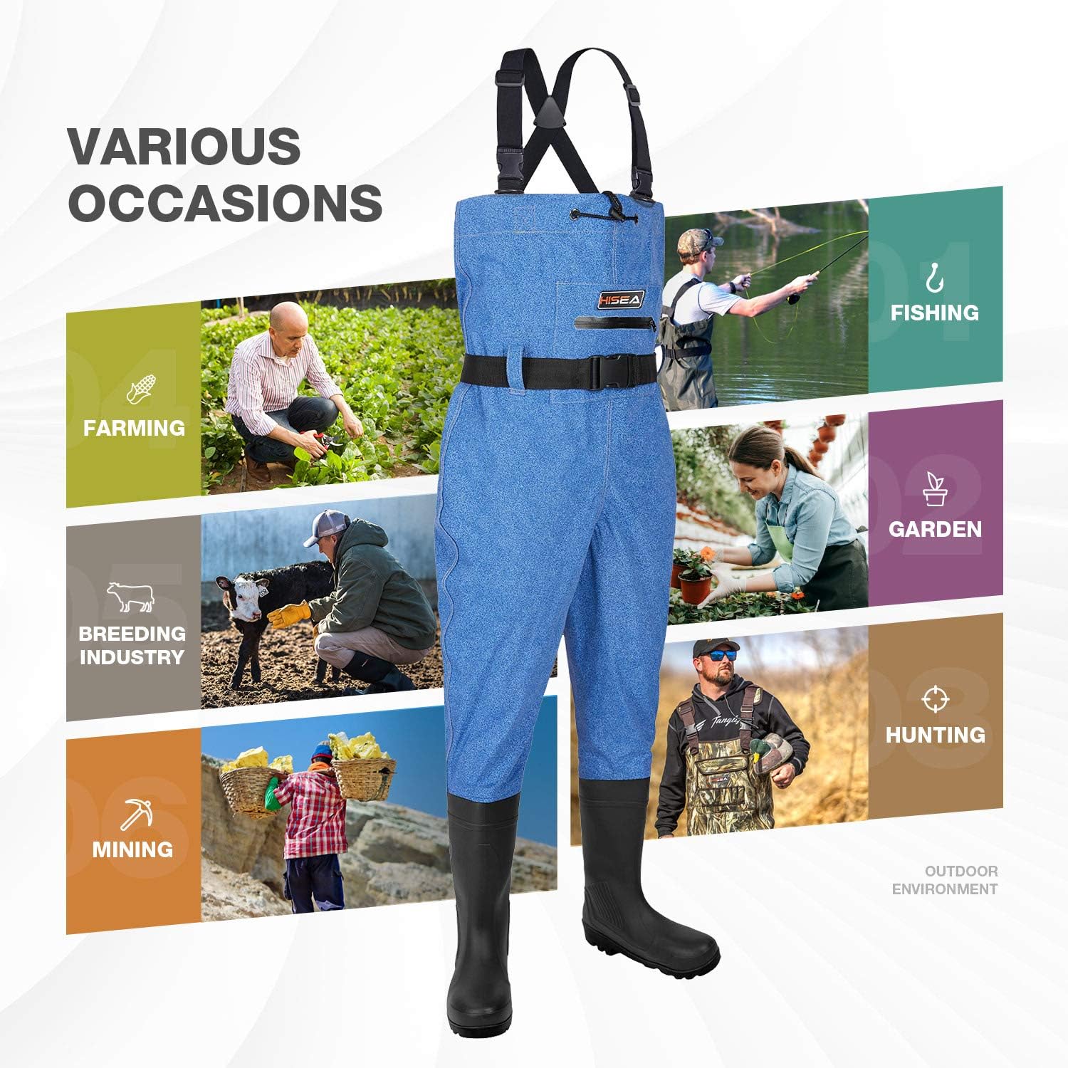 HISEA Upgrade Chest Waders Fishing Waders for Men with Boots Waterproof Lightweight Bootfoot Cleated 2-Ply Nylon/PVC : Sports & Outdoors