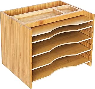 SONGMICS Archivador de Bambú, Clasificador de Papeles con 5 Estantes