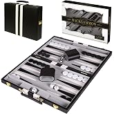 Premium Backgammon 15" Medium Black - Backgammon Sets for Adults and Kids | Leatherette Back Gammon Board Game Set - Travel Backgammon Set Board Encased with Accessories