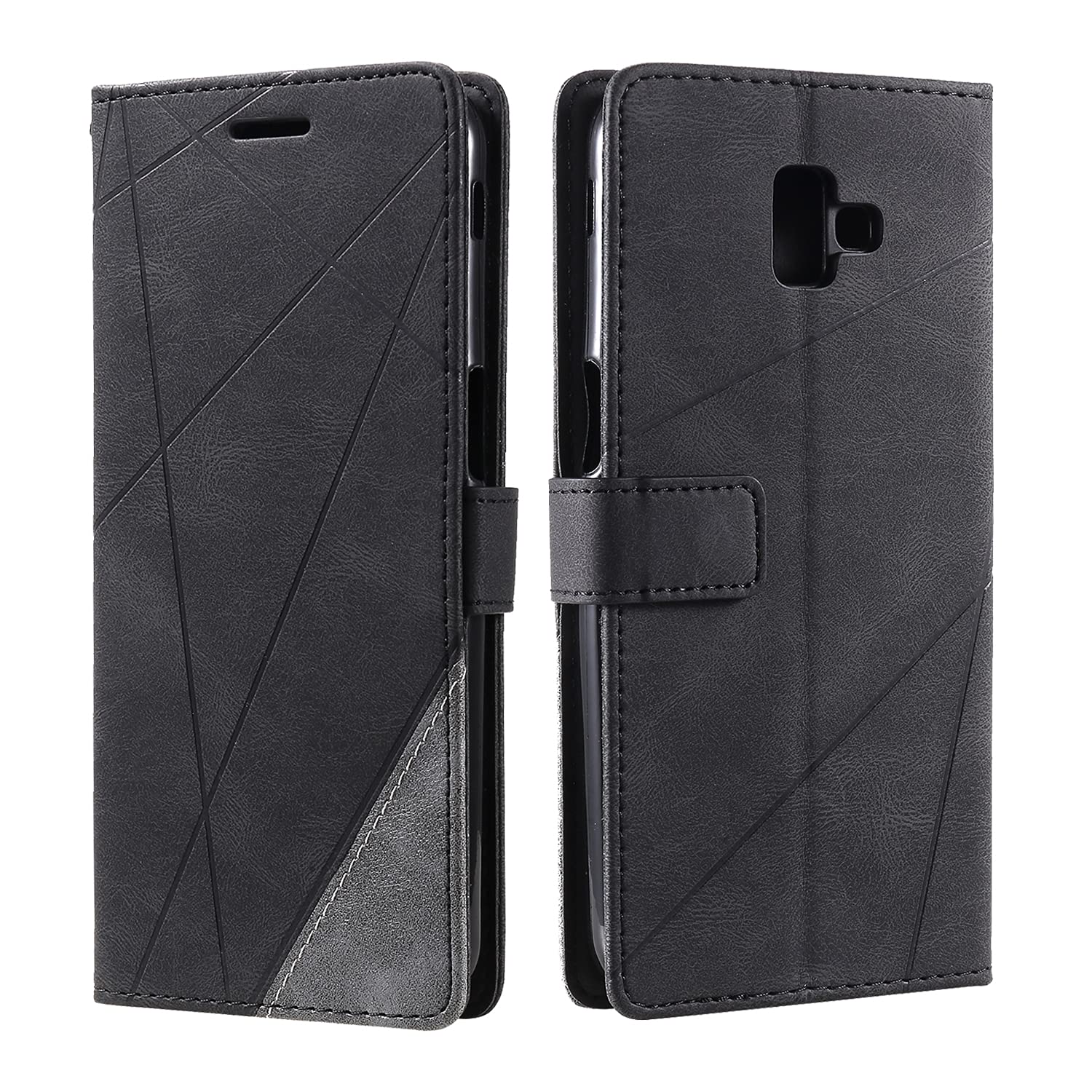 SONWO Case for Galaxy J6 Plus 2018 Case, Premium Leather Flip Wallet Case Magnetic Closure Card Slots Kickstand Phone Case for Galaxy J6 Plus 2018, Black