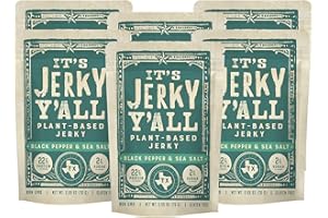 It's Jerky Y'all Plant Based Jerky SEA SALT & PEPPER | Beyond Tender and Tasty Vegan Snacks | Non-GMO, Gluten Free, Vegetarian (6 Pack)