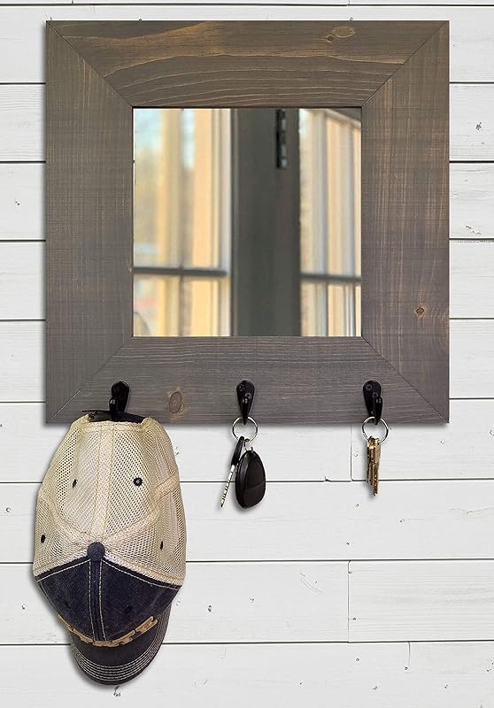 Lakewood Mirror with Hooks, 20 Stain Colors Key Holder