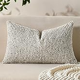 Allorry Decorative Lumbar Pillow Cover 12x20 Cream Gray Striped Soft Wool Lumbar Throw Pillow Neutral Textured Boho Cushion Covers for Modern Farmhouse Sofa Bedroom Living Room Decor SY011-B12