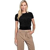 GUESS Womens Eco Short Sleeve Chenille Marcie Cable Sweater