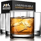 Bravario Unbreakable Tritan Plastic Whiskey Glasses | Shatterproof Double Rocks | Dishwasher-Safe | BPA-free | Perfect for Cocktail Bourbon | 12.5 oz, Set of 4