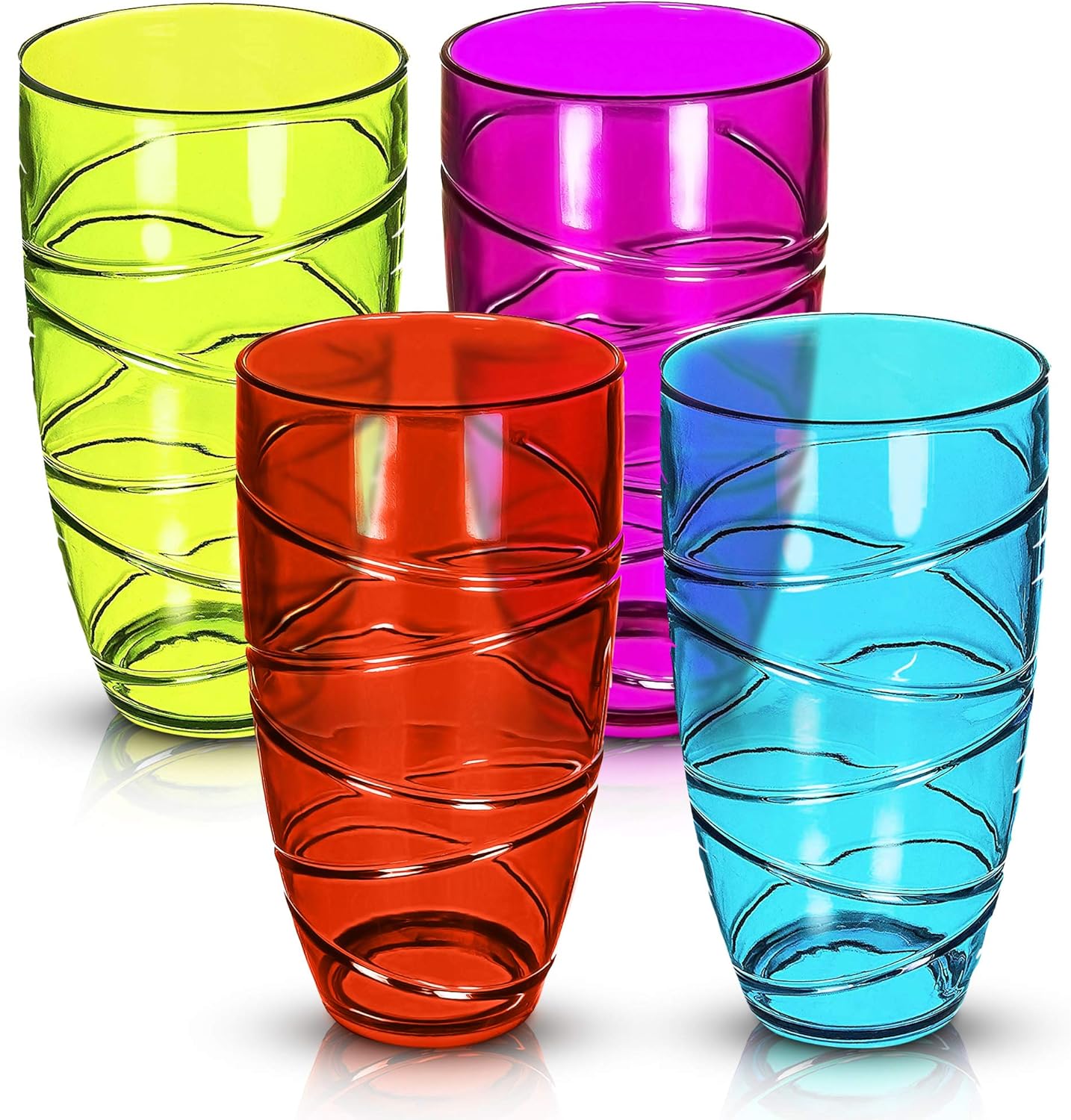 Set of 4 Clear Hi Ball Plastic Acrylic Drink Tumblers with Swirl Design