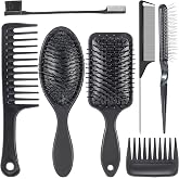 SIMPOR 7 Pcs Wig Brush Set for Synthetic Hair for Hair Extensions and Wigs | SIMPOR Black Loop Brush, Wig Comb Kit, Includes Rat Tail Comb, Edge Brush, Paddle Detangler for Human Hair Wig Weaves Styling