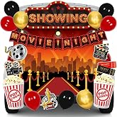 Halloween Trunk or Treat Car Decorations Kit Halloween Movie Night Supplies Movie Theater Curtains Backdrop Banner Cinema Carnival Popcorn Showing Cutouts Balloons for SUV Outdoor Garage Door Archway