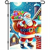 BlissYard Santa Claus Garden Flag 12x18 Inch Christmas Outdoor Decoration Double Sided Holiday Yard Banner Santa Gift Bag Winter Snow Scene Festive Porch Lawn House Display