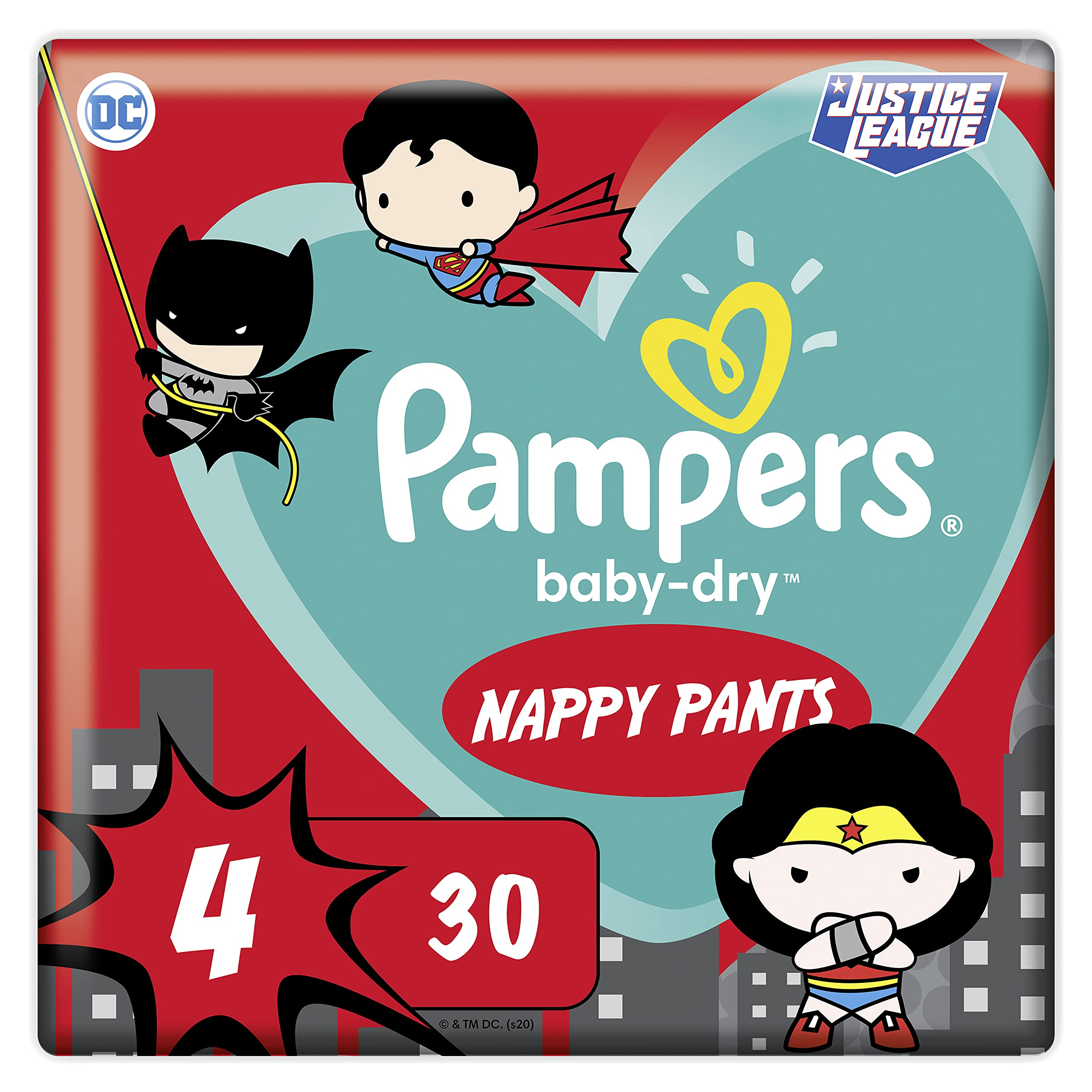 Pampers Baby-Dry Superhero Nappy Pants Size 4, 30 Nappies, 9-15 kg, 30-Count