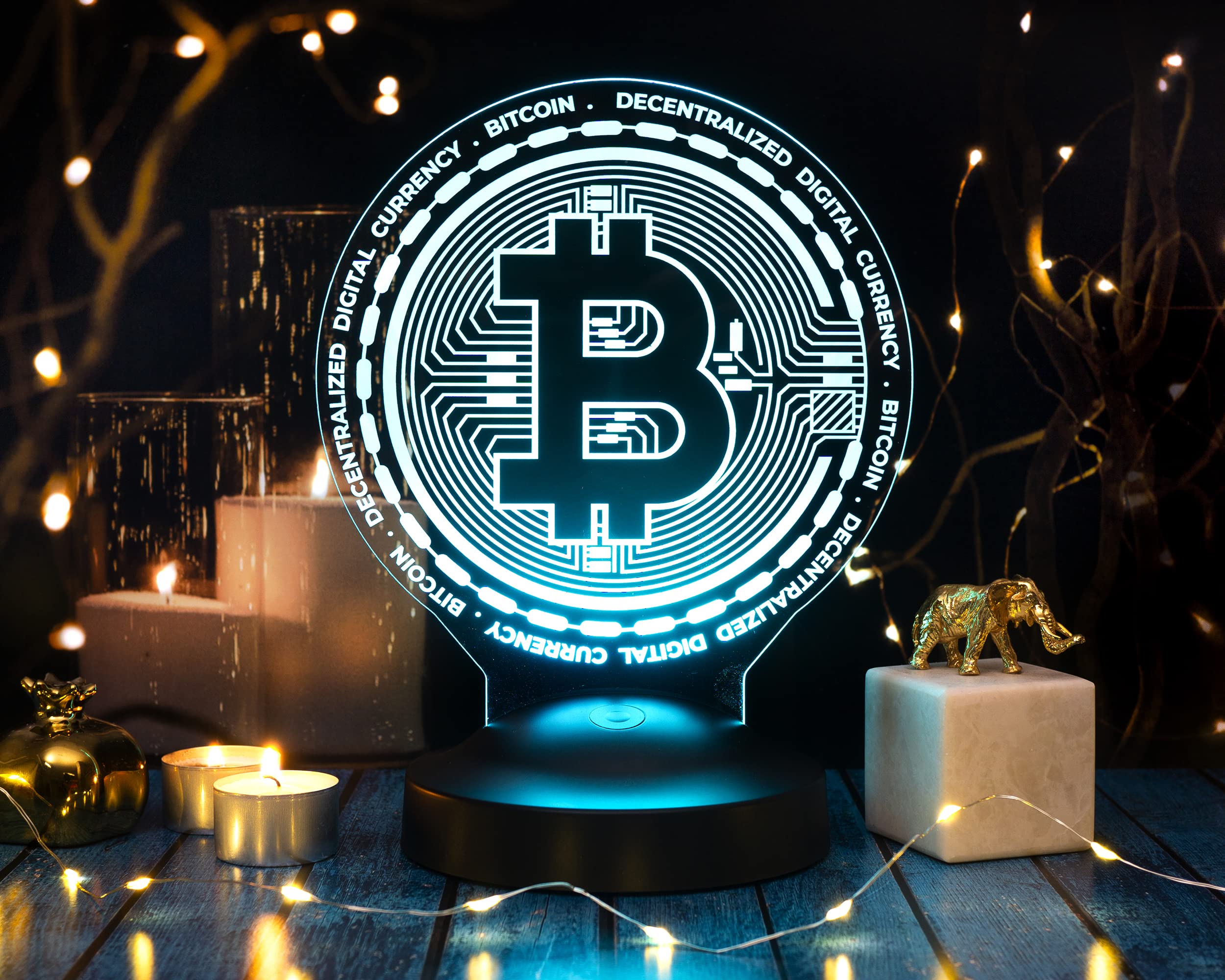 Geschenkelampe Bitcoin 3D Lamp Engraving Gift for Kypto Lovers for Birthday Christmas