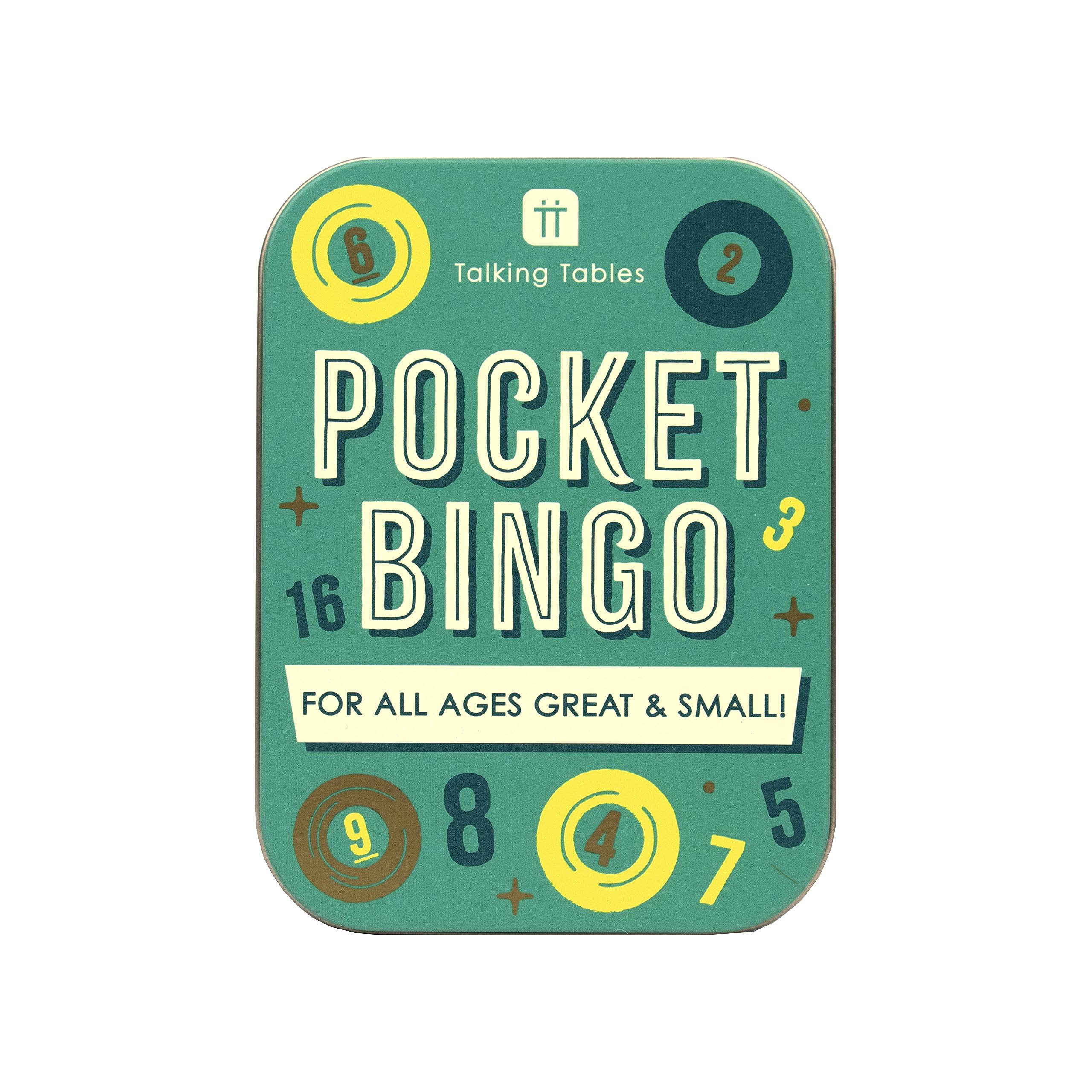 Talking Tables Pocket Size Bingo Game – Classic Family Game for Travel, Parties, Includes 48 Sheets, Number Cards, Pencils – Portable and Sturdy – PLASTIC FREE