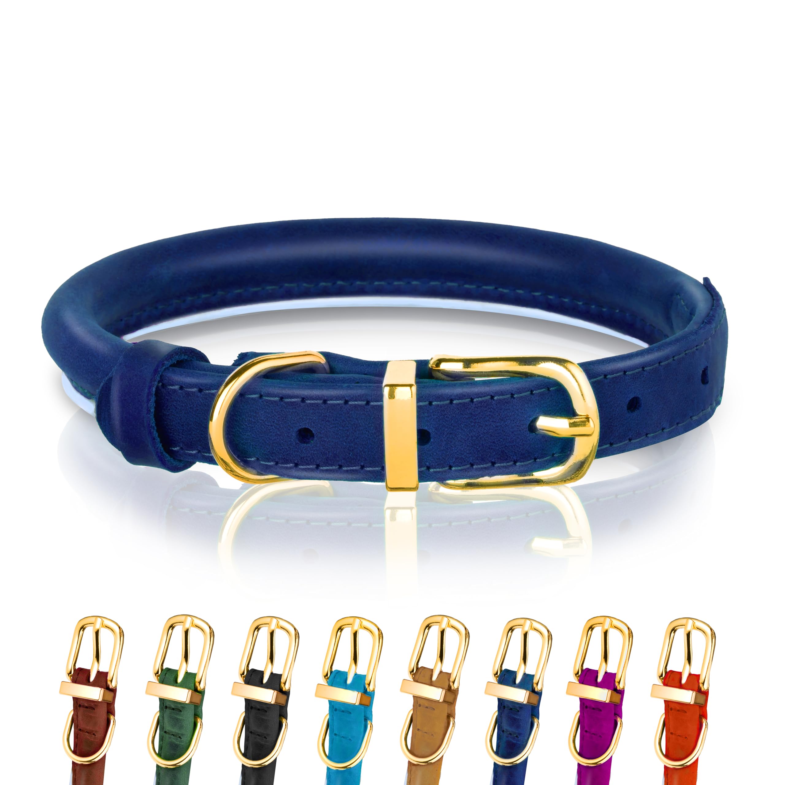 OOPSDOGGY Reflective Rolled Leather Dog Collar for Small Medium Large Dogs Puppy, 8 Colors, 7 Sizes (Blue, XS, 8"-11") — image 1