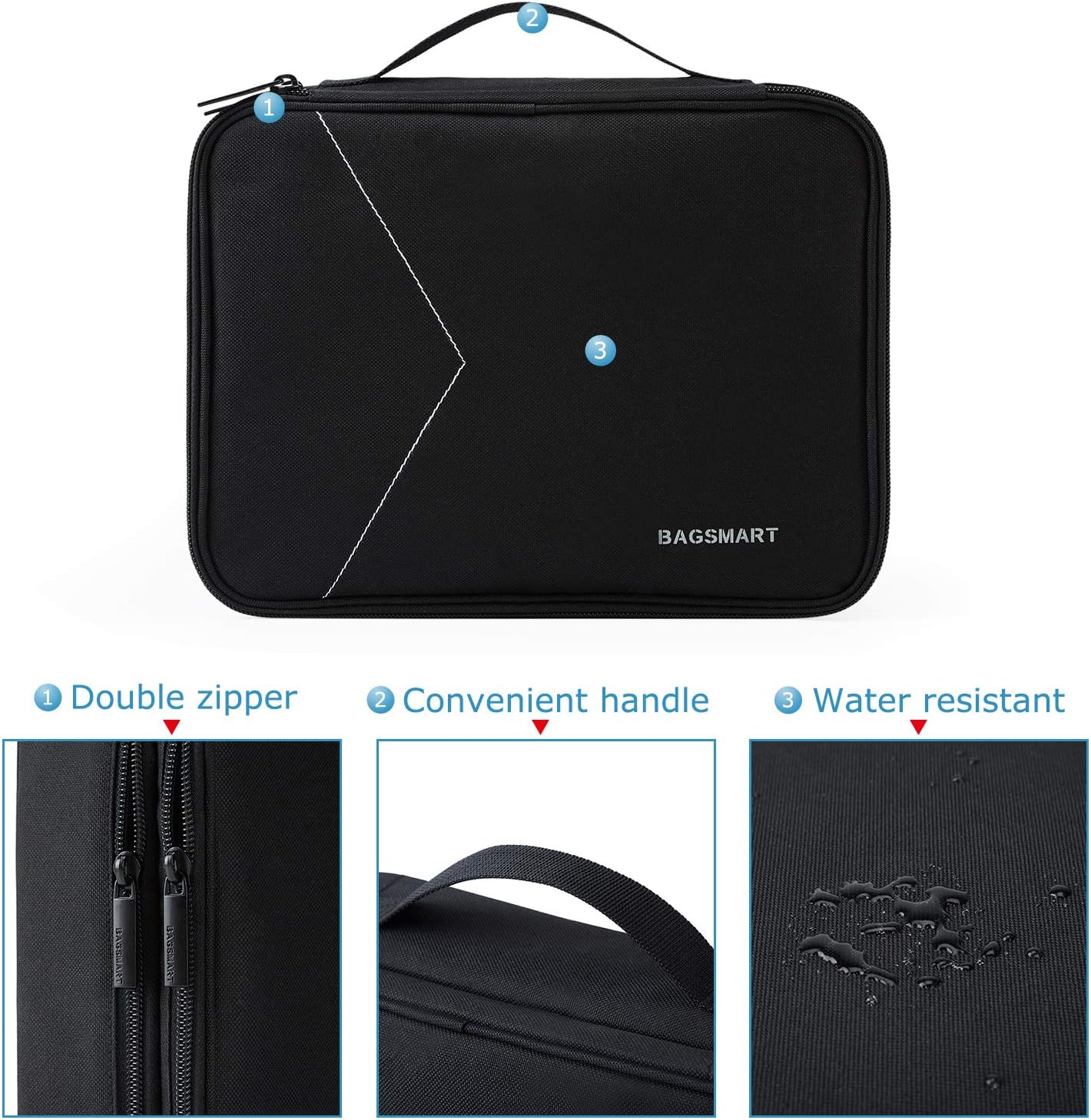bagsmart Extra Large Double Layer Portable Travel Cable Organiser Bag Electronics Accessories Storage Case for Charger Adaptors - Image 4