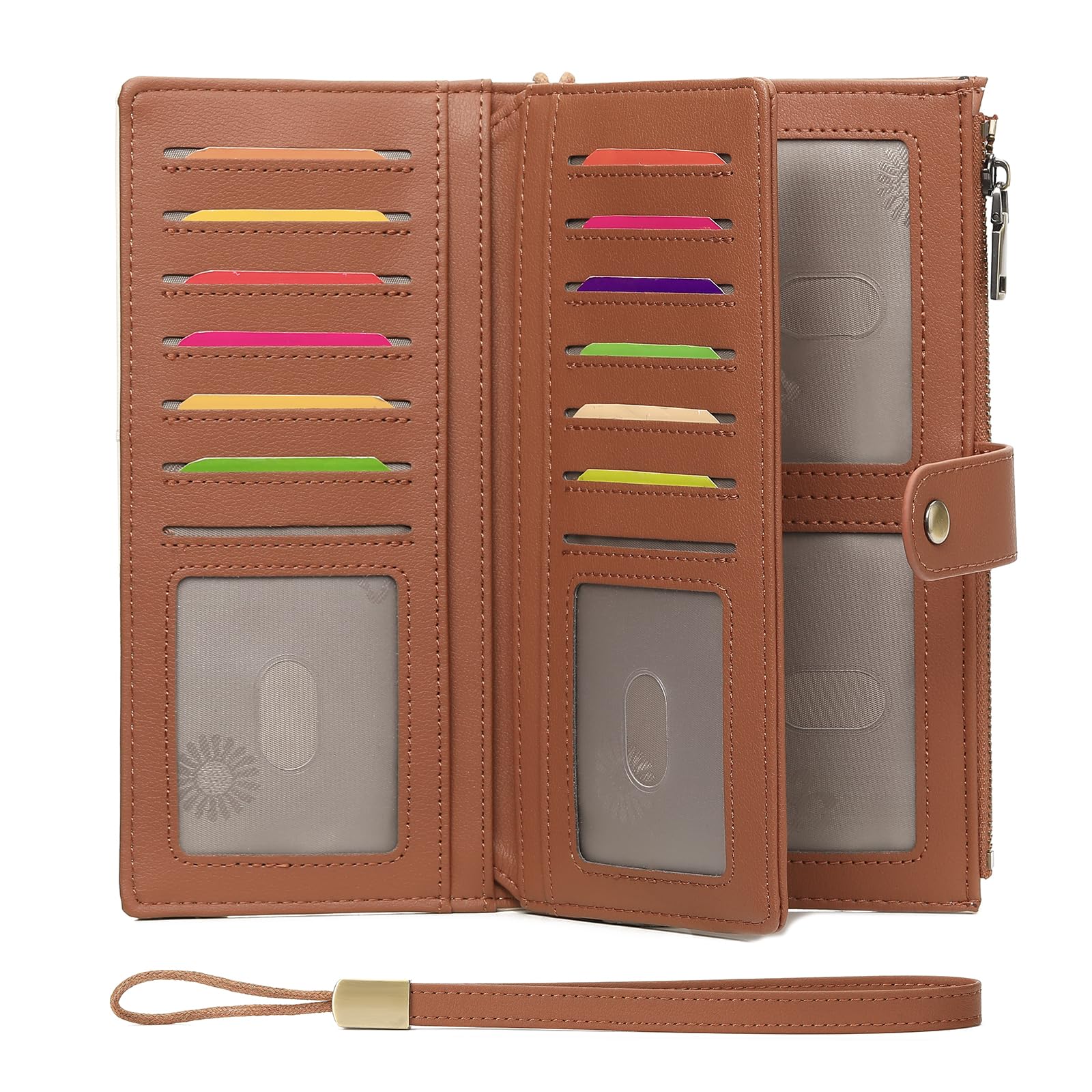 Photo 1 of GAEKEAO Wallets for Women Leather RFID Blocking Large Capacity Card Case Ladies Wristlet Clutch Wallets Zipper Pocket with 4 ID Windows 21 Card Slots