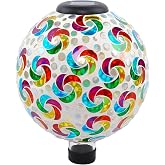 SAVENNA Mosaic Solar Gazing Ball 10 Inch, Glass Garden Globe with Auto On/Off for Yard, Lawn &amp; Outdoor Decor, Multicolor Mosaic