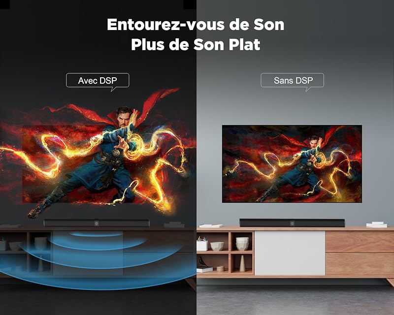 Barre de Son pour téléviseurs, Barre de Son 2 en 1 Divisible avec réglage Automatique du Volume, Haut-parleurs stéréo pour téléviseur avec 3 Modes d'égalisation, Arc/Opt/AUX, 1pcs — photo 5 sur 8