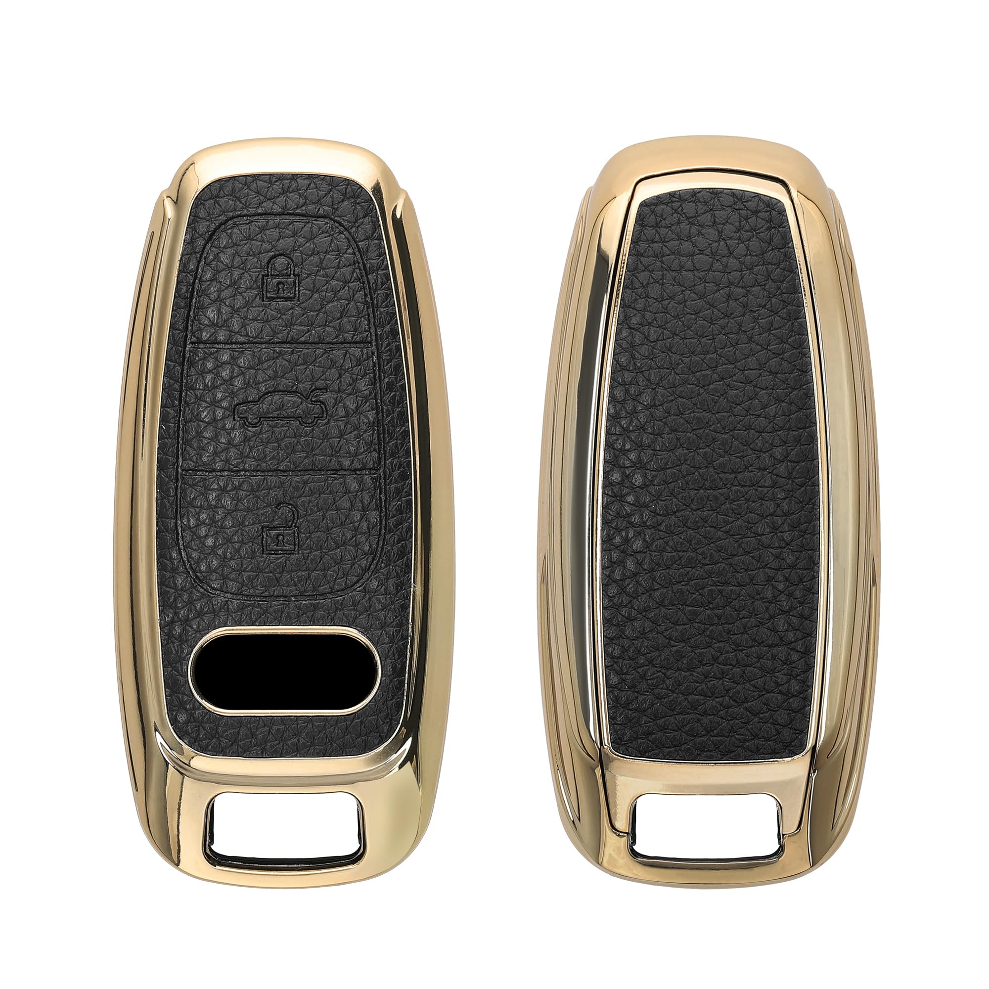 kwmobile Key Case Compatible with Audi A6 A7 A8 Q7 Q8 3 Button Car Key Keyless Go Cover - TPU and PU Leather Car Fob Cover - Black/Gold