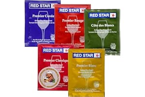 Red Star Sampler Wine Yeast (5 Pack) - Great for Making Wine Cider Mead Kombucha at Home - 5 g Sachets - Saccharomyces cerevi