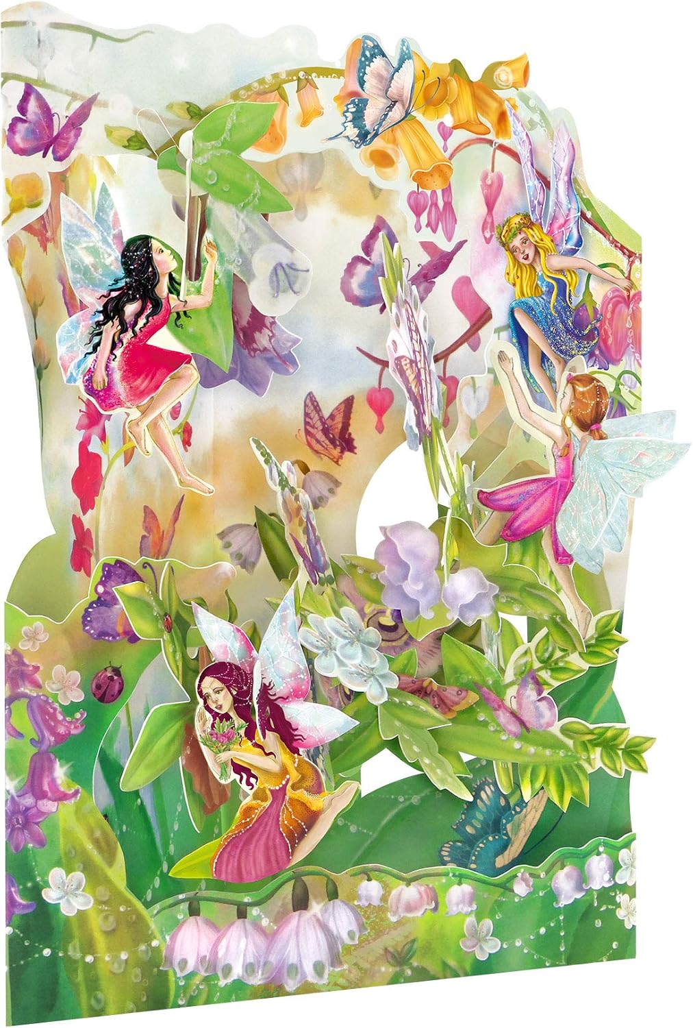 SANTORO Swing Card, 3D Pop Up Greeting Card - Fairies - for Her for Kids Girls, for Mum Birthday, green