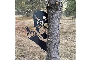 Peek-A-Boo Flipping Off Bigfoot Metal Sign, Peeping Animal Wall Art Ornament, Funny Middle Finger Big Foot Ornament, Outdoor 