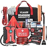 Car Emergency Safety Kit Bag with Portable Air Compressor, Jumper Cables,First Aid Kit, Winter Vehicle Roadside Emergency Kit
