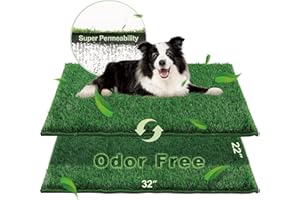 HQ4US 4LEGS Artificial Grass, Dog Pee Grass Pads for Dogs Potty, 2PCS Odor Free Fake Grass for Dogs Large 32’’×22’’ with Countless Drainage Holes, Dog Potty Grass Hemmed Edge Realistic