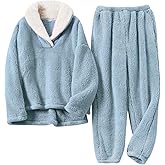 Gihuo Women' s Fluffy Pajamas Set Fleece Pullover Pants Loose Plush Sleepwear 2 Piece Pjs Set Warm Loungewear Fuzzy