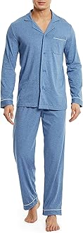 DAVID ARCHYMens Pajamas Set Soft Cotton Notched Collar Pajamas for Men Long Sleeve Mens Sleepwear with Pockets & Front Fly