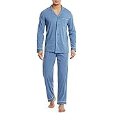 DAVID ARCHY Mens Pajamas Set Soft Cotton Notched Collar Pajamas for Men Long Sleeve Mens Sleepwear with Pockets & Front Fly