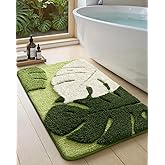 Color&Geometry Cute Leaf Bathroom Rug, Plush Absorbent Non Slip Washable Plant Decor Bath Mat, Ideal for Shower Sink, Bathtub Floor, Bedroom, Kids Room, 17"x30", Green