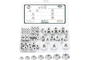 JMINRUN 145 PCS 5 Size Metric Flange Nuts Assortment Kit, 304 Stainless Steel Serrated Flange Hex Lock Nuts-M3, M4, M5, M6, M8, M10, M12
