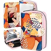 Bistup Credit Card Holder Wallet for Women Ladies Cute Small Teen Girls Female Rfid Leather Cardholder Wallets Organizer Purse Abstract Art Girly Aesthetic Print Unique Zipper