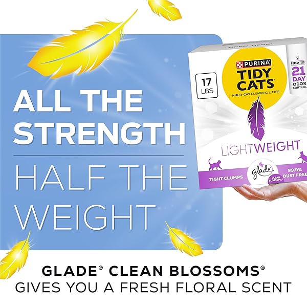 PURINA TIDY CATS LIGHTWEIGHT WITH GLADE CLEAN BLOSSOMS MULTI-CAT, CLUMPING, LOW DUST, SCENTED CAT LITTER – 17 LB. BOX