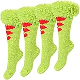 Jeere 2 Pairs Christmas Lime Green Fuzzy Socks Xmas Plush Knee High Slipper Socks with Furry Faux Fur for Women Men Christmas Winter Gift