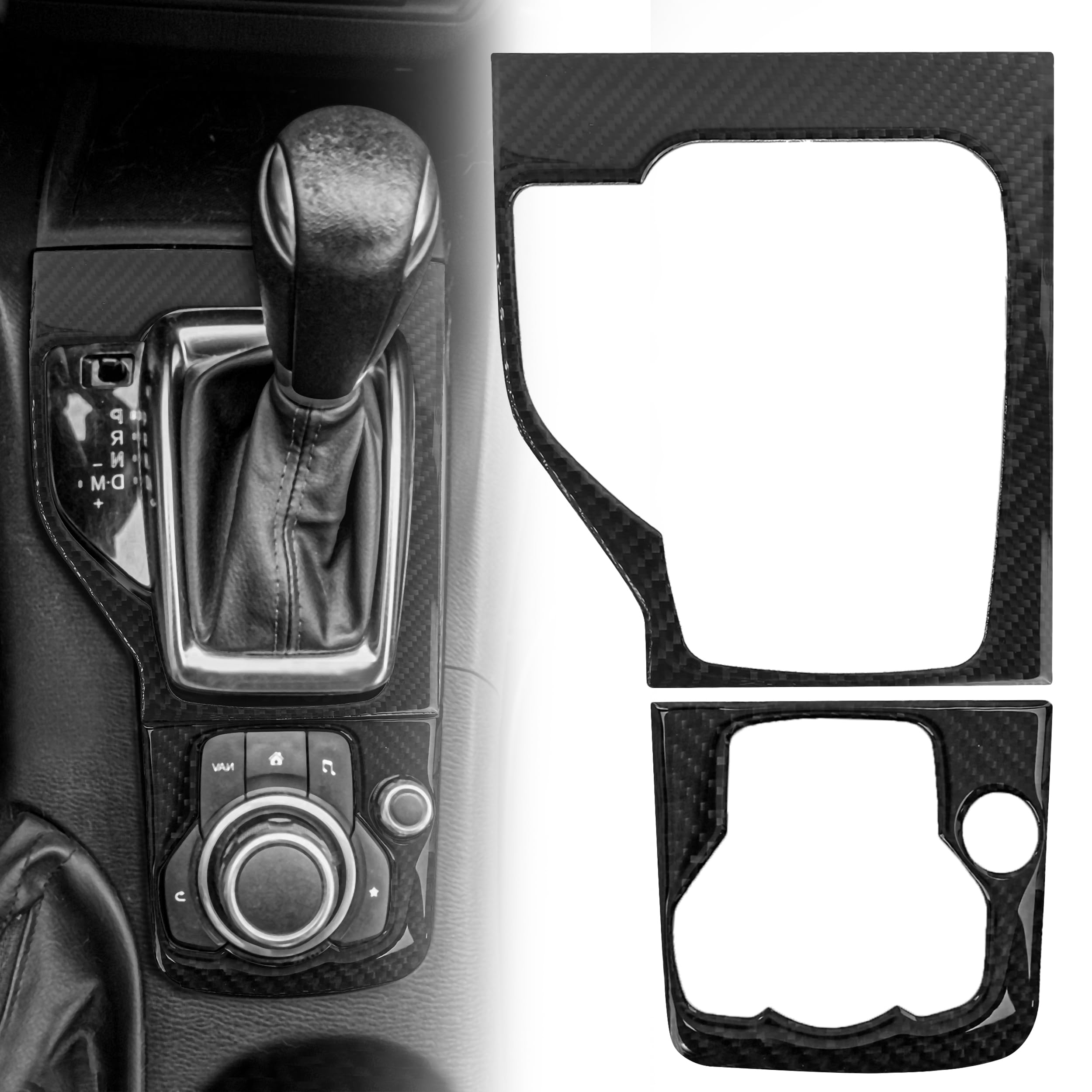 Photo 1 of BuleVina Gear Shift Panel Cover for Mazda 3 2014-2016 Hatchback Sedan Accessories, Interior Center Inner Console Gear Box Frame Cover Trim Decor Fit for Mazda3 2014 2015 2016, Soft Carbon Fiber