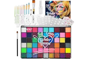 COLIUSA Professional Face Paint Set for Kids,54 Colors Non-toxic Water Activated Face Painting Makeup Palette .Includes Multiple makeup tools.Ideal for Halloween,Carnival,Cosplay,Party,SFX Arty Stage Makeup.