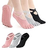 Pilates Toe Socks, Yoga Toe Socks, 3 Pairs of Non-slip Sticky Pilates Sock with Toes Separated for Women, Ballet, Dance, Barefoot (Multi-colored)