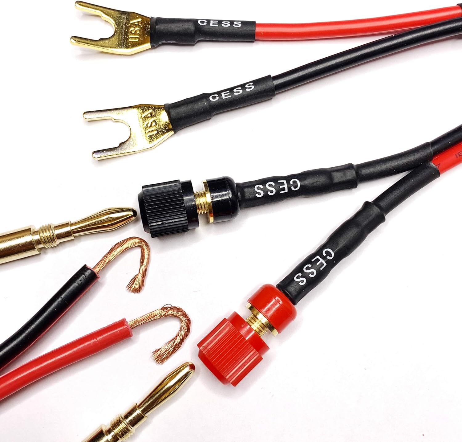 CESS-031 Fork Spade Plugs to Binding Post Banana Female Jack - Spades Extension Cable - 2 Pack: Musical Instruments